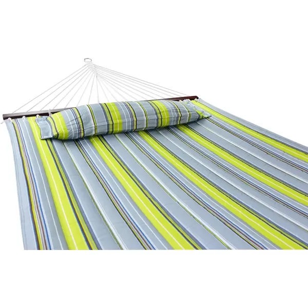 imageSorbus 2Person Stylish Hammock with Stand 53quot Large Cotton Outdoor Hammock Spreadedbars ampamp Pillow Included Heavy Duty 450lbs Portable Hammock for Garden Patio Outdoor Camping Comfortable WashableGreenBlue