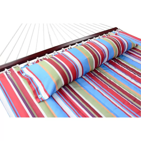 imageSorbus 2Person Stylish Hammock with Stand 53quot Large Cotton Outdoor Hammock Spreadedbars ampamp Pillow Included Heavy Duty 450lbs Portable Hammock for Garden Patio Outdoor Camping Comfortable WashableBlueRed