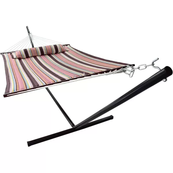 imageSorbus 2Person Stylish Hammock with Stand 53quot Large Cotton Outdoor Hammock Spreadedbars ampamp Pillow Included Heavy Duty 450lbs Portable Hammock for Garden Patio Outdoor Camping Comfortable WashableMocha