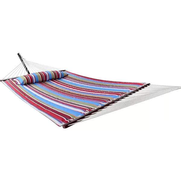 imageSorbus 2Person Stylish Hammock with Stand 53quot Large Cotton Outdoor Hammock Spreadedbars ampamp Pillow Included Heavy Duty 450lbs Portable Hammock for Garden Patio Outdoor Camping Comfortable WashableBlueRed