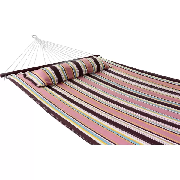 imageSorbus 2Person Stylish Hammock with Stand 53quot Large Cotton Outdoor Hammock Spreadedbars ampamp Pillow Included Heavy Duty 450lbs Portable Hammock for Garden Patio Outdoor Camping Comfortable WashableMocha
