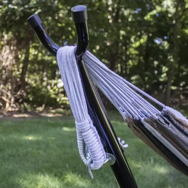 imageSorbus 2Person Stylish Hammock with Steel Stand Premium Cotton Blend 60quot Large Hammock Bed Heavy Duty 450lbs Portable Hammock wCarrying Case  For Garden Yard Patio Outdoor Camping Gifts WashableDesertbrown Blue
