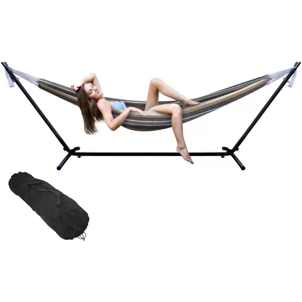 imageSorbus 2Person Stylish Hammock with Steel Stand Premium Cotton Blend 60quot Large Hammock Bed Heavy Duty 450lbs Portable Hammock wCarrying Case  For Garden Yard Patio Outdoor Camping Gifts WashableDesertbrown Blue