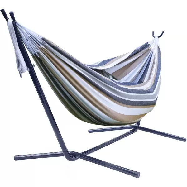 imageSorbus 2Person Stylish Hammock with Steel Stand Premium Cotton Blend 60quot Large Hammock Bed Heavy Duty 450lbs Portable Hammock wCarrying Case  For Garden Yard Patio Outdoor Camping Gifts WashableDesertbrown Blue