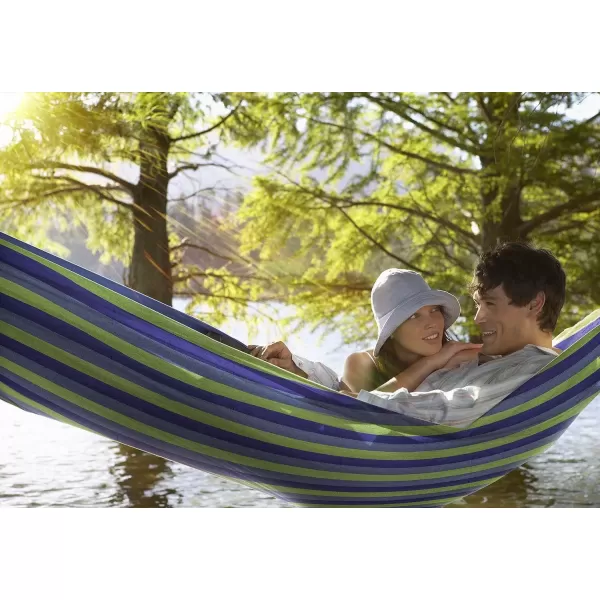 imageSorbus 2Person Stylish Hammock with Steel Stand Premium Cotton Blend 60quot Large Hammock Bed Heavy Duty 450lbs Portable Hammock wCarrying Case  For Garden Yard Patio Outdoor Camping Gifts WashableBlueGreen