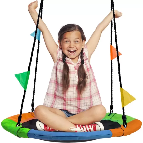 imageSorbus 40quot Saucer Swing for Kids  220lbs Outdoor Swing Fun Tree Glider Therapy Swing for Kids Adjustable Ropes ampamp Durable Swing Seat Trampoline Net Swing for Swing SetBackyardIndoorOutdoorGift24 Inch