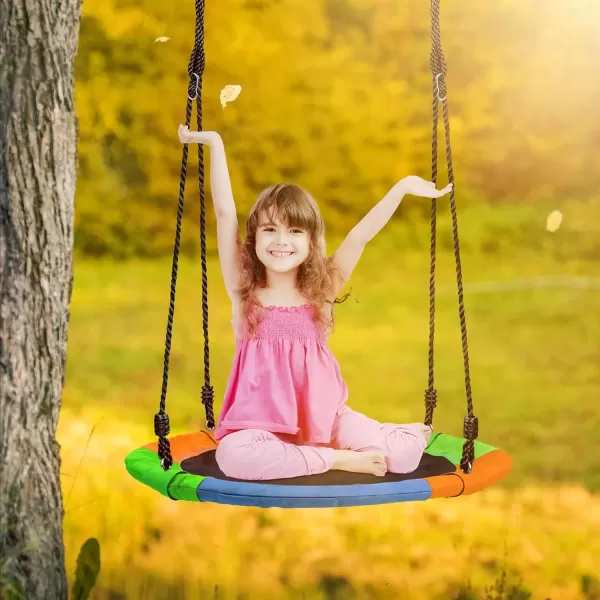 imageSorbus 40quot Saucer Swing for Kids  220lbs Outdoor Swing Fun Tree Glider Therapy Swing for Kids Adjustable Ropes ampamp Durable Swing Seat Trampoline Net Swing for Swing SetBackyardIndoorOutdoorGift24 Inch