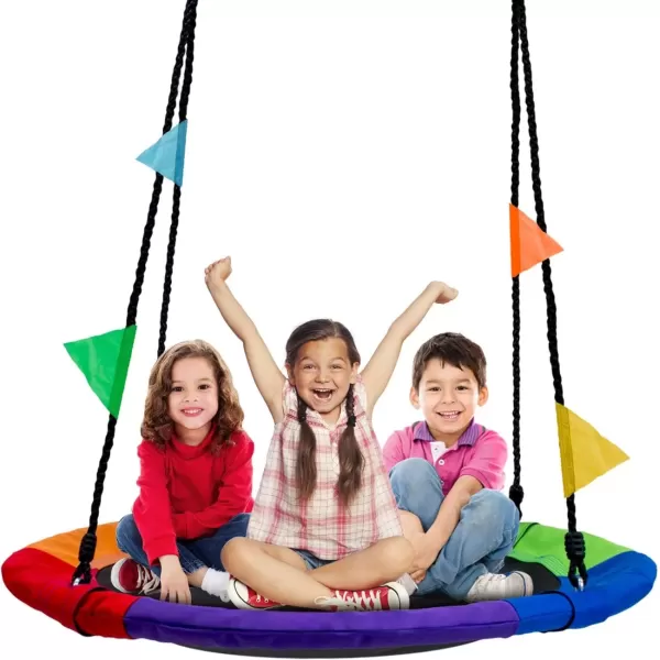 imageSorbus 40quot Saucer Swing for Kids  220lbs Outdoor Swing Fun Tree Glider Therapy Swing for Kids Adjustable Ropes ampamp Durable Swing Seat Trampoline Net Swing for Swing SetBackyardIndoorOutdoorGift40 Inch