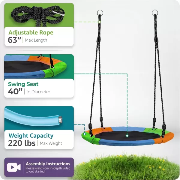 imageSorbus 40quot Saucer Swing for Kids  220lbs Outdoor Swing Fun Tree Glider Therapy Swing for Kids Adjustable Ropes ampamp Durable Swing Seat Trampoline Net Swing for Swing SetBackyardIndoorOutdoorGift40 Inch