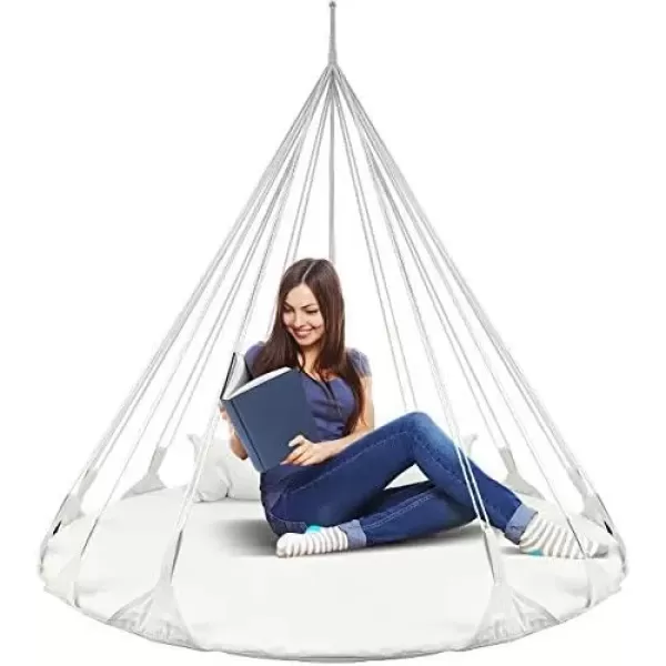 imageSorbus 56quot Stylish Hanging Swing Nest  Premium Cotton Double Hammock Daybed Saucer Style Lounger Swing  264lbs Sturdy Spinner Tree Swing wPillow  Easy Setup  for IndoorOutdoor Travel  WhiteSwing Nest  White
