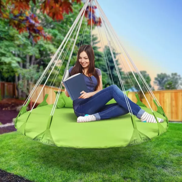 imageSorbus 56quot Stylish Hanging Swing Nest  Premium Cotton Double Hammock Daybed Saucer Style Lounger Swing  264lbs Sturdy Spinner Tree Swing wPillow  Easy Setup  for IndoorOutdoor Travel  WhiteSwing Nest  Green