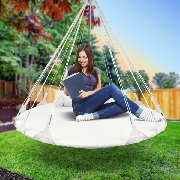 imageSorbus 56quot Stylish Hanging Swing Nest  Premium Cotton Double Hammock Daybed Saucer Style Lounger Swing  264lbs Sturdy Spinner Tree Swing wPillow  Easy Setup  for IndoorOutdoor Travel  WhiteSwing Nest  White