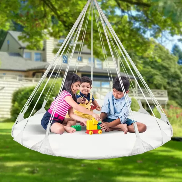 imageSorbus 56quot Stylish Hanging Swing Nest  Premium Cotton Double Hammock Daybed Saucer Style Lounger Swing  264lbs Sturdy Spinner Tree Swing wPillow  Easy Setup  for IndoorOutdoor Travel  WhiteSwing Nest  White