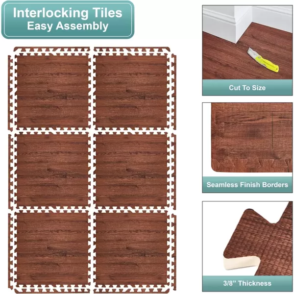 imageSorbus 96 Sq Ft Wood Grain Floor Tiles Foam Mat EVA Interlocking Mats Tile 38Inch Thick Flooring Wood Puzzle Exercise Mats wBorders  Home Playroom Basement Apartment Trade Show Baby DanceWood Grain  Mahogany
