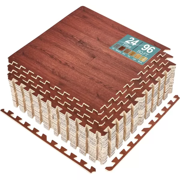 imageSorbus 96 Sq Ft Wood Grain Floor Tiles Foam Mat EVA Interlocking Mats Tile 38Inch Thick Flooring Wood Puzzle Exercise Mats wBorders  Home Playroom Basement Apartment Trade Show Baby DanceWood Grain  Mahogany