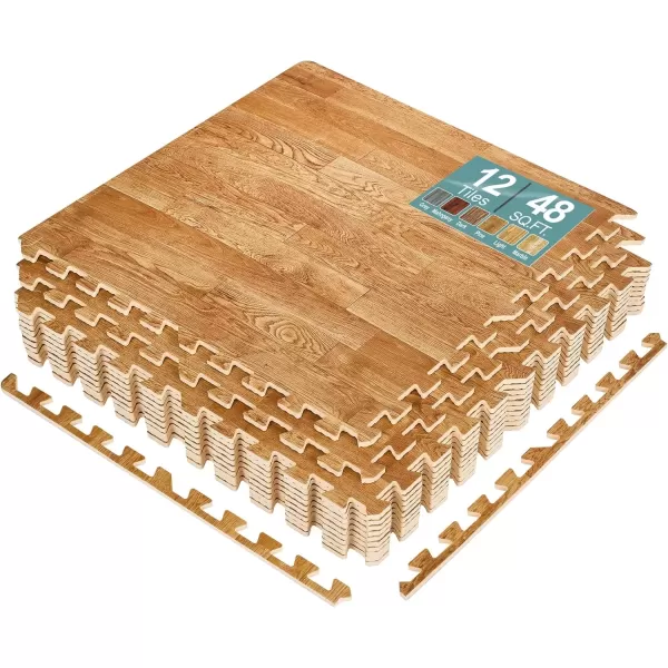imageSorbus 96 Sq Ft Wood Grain Floor Tiles Foam Mat EVA Interlocking Mats Tile 38Inch Thick Flooring Wood Puzzle Exercise Mats wBorders  Home Playroom Basement Apartment Trade Show Baby DanceWood Grain  Pine