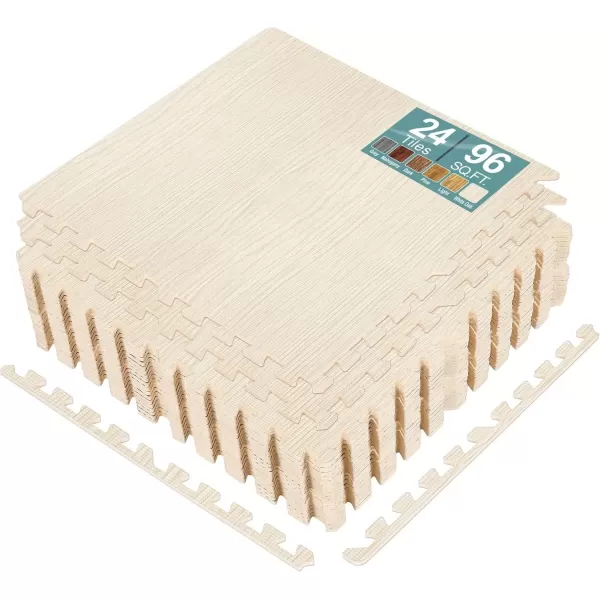 imageSorbus 96 Sq Ft Wood Grain Floor Tiles Foam Mat EVA Interlocking Mats Tile 38Inch Thick Flooring Wood Puzzle Exercise Mats wBorders  Home Playroom Basement Apartment Trade Show Baby DanceLight Pine