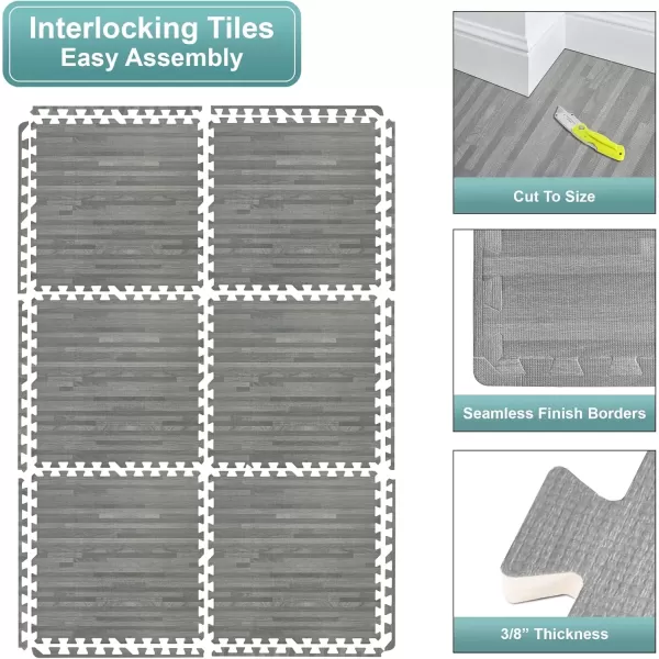 imageSorbus 96 Sq Ft Wood Grain Floor Tiles Foam Mat EVA Interlocking Mats Tile 38Inch Thick Flooring Wood Puzzle Exercise Mats wBorders  Home Playroom Basement Apartment Trade Show Baby DanceWood Grain  Gray