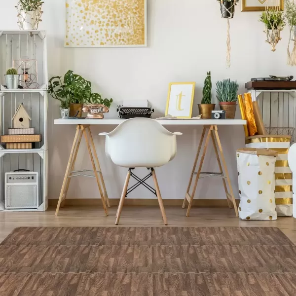 imageSorbus 96 Sq Ft Wood Grain Floor Tiles Foam Mat EVA Interlocking Mats Tile 38Inch Thick Flooring Wood Puzzle Exercise Mats wBorders  Home Playroom Basement Apartment Trade Show Baby DanceWood Grain  Dark