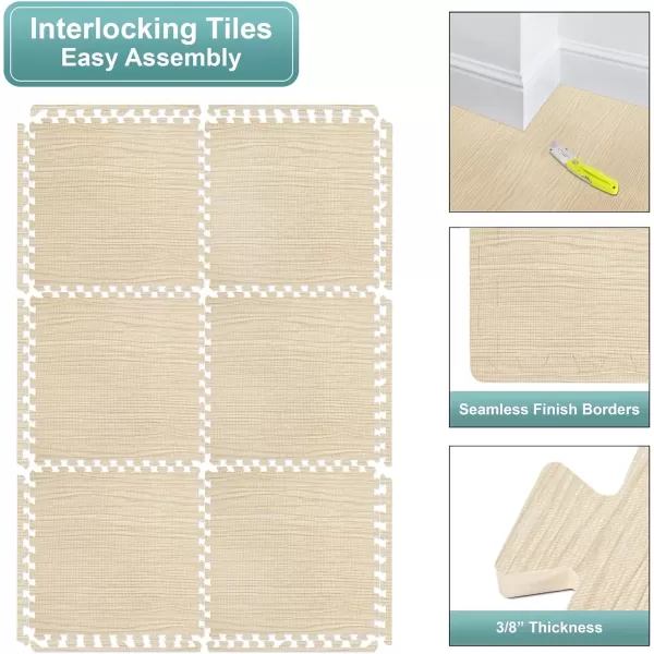 imageSorbus 96 Sq Ft Wood Grain Floor Tiles Foam Mat EVA Interlocking Mats Tile 38Inch Thick Flooring Wood Puzzle Exercise Mats wBorders  Home Playroom Basement Apartment Trade Show Baby DanceLight Pine