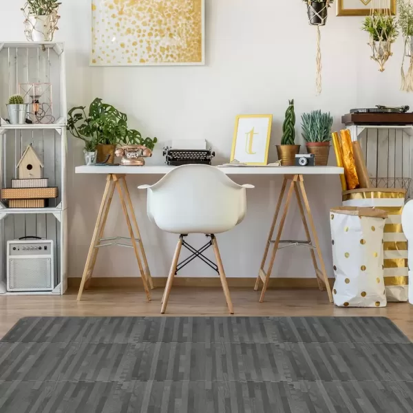 imageSorbus 96 Sq Ft Wood Grain Floor Tiles Foam Mat EVA Interlocking Mats Tile 38Inch Thick Flooring Wood Puzzle Exercise Mats wBorders  Home Playroom Basement Apartment Trade Show Baby DanceWood Grain  Gray