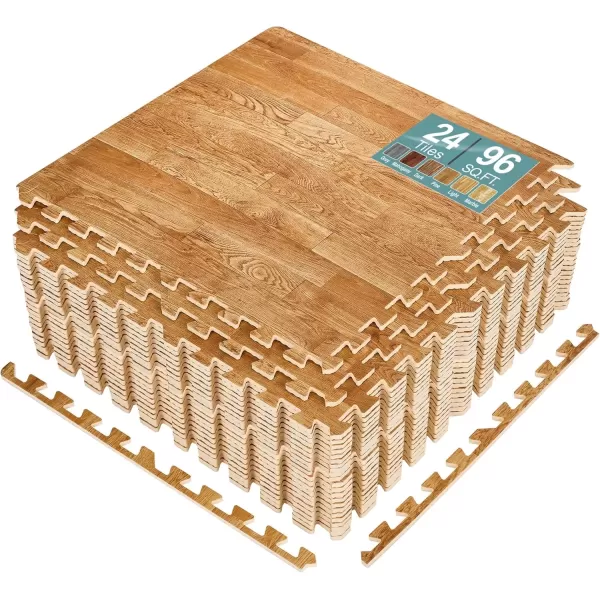 imageSorbus 96 Sq Ft Wood Grain Floor Tiles Foam Mat EVA Interlocking Mats Tile 38Inch Thick Flooring Wood Puzzle Exercise Mats wBorders  Home Playroom Basement Apartment Trade Show Baby DanceWood Grain  Pine