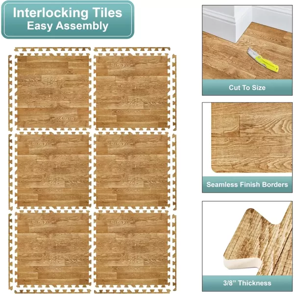 imageSorbus 96 Sq Ft Wood Grain Floor Tiles Foam Mat EVA Interlocking Mats Tile 38Inch Thick Flooring Wood Puzzle Exercise Mats wBorders  Home Playroom Basement Apartment Trade Show Baby DanceWood Grain  Pine