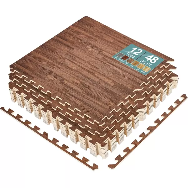 imageSorbus 96 Sq Ft Wood Grain Floor Tiles Foam Mat EVA Interlocking Mats Tile 38Inch Thick Flooring Wood Puzzle Exercise Mats wBorders  Home Playroom Basement Apartment Trade Show Baby DanceWood Grain  Dark