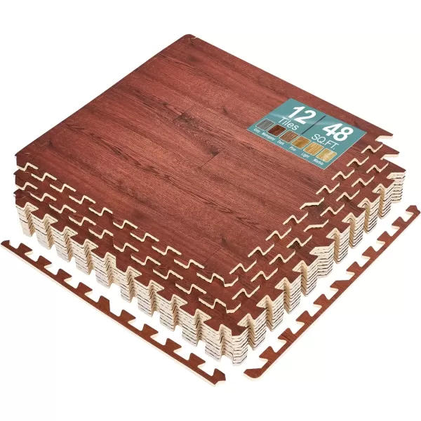 imageSorbus 96 Sq Ft Wood Grain Floor Tiles Foam Mat EVA Interlocking Mats Tile 38Inch Thick Flooring Wood Puzzle Exercise Mats wBorders  Home Playroom Basement Apartment Trade Show Baby DanceWood Grain  Mahogany