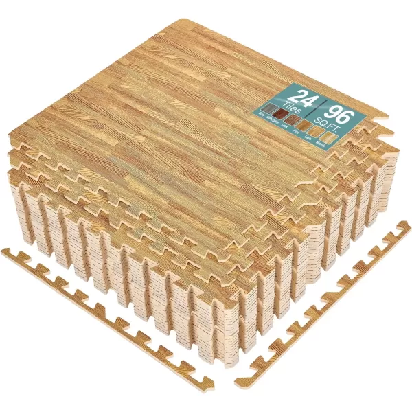 imageSorbus 96 Sq Ft Wood Grain Floor Tiles Foam Mat EVA Interlocking Mats Tile 38Inch Thick Flooring Wood Puzzle Exercise Mats wBorders  Home Playroom Basement Apartment Trade Show Baby DanceWood Grain  Light