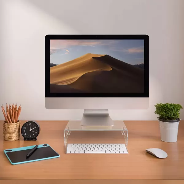 imageSorbus Acrylic Monitor Stand  12 x 8 x 3  Clear Laptop Riser with Carry Handles  Use as Desktop Monitor Stand Computer Desk Tray Bed Tray or Food Display RiserMedium