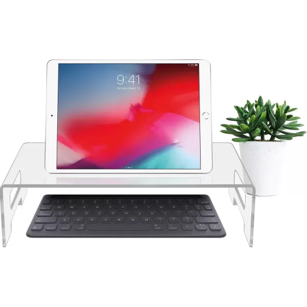 imageSorbus Acrylic Monitor Stand  12 x 8 x 3  Clear Laptop Riser with Carry Handles  Use as Desktop Monitor Stand Computer Desk Tray Bed Tray or Food Display RiserMedium