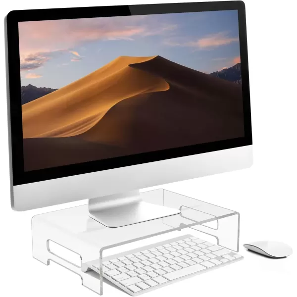 imageSorbus Acrylic Monitor Stand  12 x 8 x 3  Clear Laptop Riser with Carry Handles  Use as Desktop Monitor Stand Computer Desk Tray Bed Tray or Food Display RiserMedium