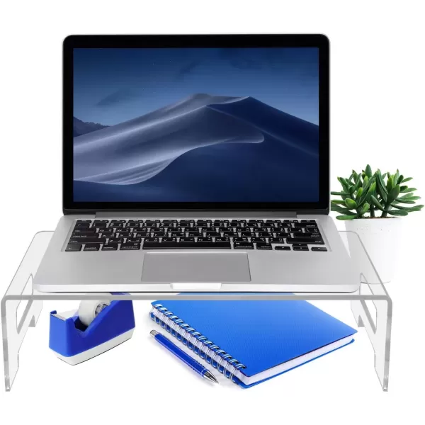 imageSorbus Acrylic Monitor Stand  12 x 8 x 3  Clear Laptop Riser with Carry Handles  Use as Desktop Monitor Stand Computer Desk Tray Bed Tray or Food Display RiserLarge