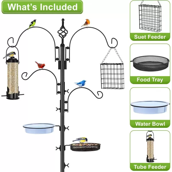 imageSorbus Bird Feeding Station  7ft Tall Metal Pole Bird Feeder Stand with 5 Ground Stake Prongs ampamp 4 Hangers with Bird Bath Bird Food Mesh Tray for Attracting Wild Birds Outside Garden Decor Plants2Prong Stake