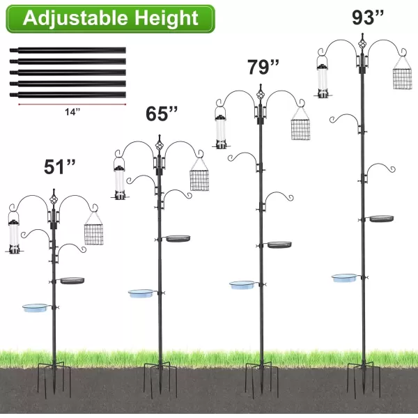 imageSorbus Bird Feeding Station  7ft Tall Metal Pole Bird Feeder Stand with 5 Ground Stake Prongs ampamp 4 Hangers with Bird Bath Bird Food Mesh Tray for Attracting Wild Birds Outside Garden Decor Plants2Prong Stake