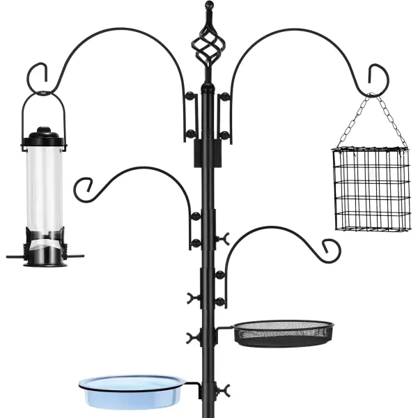 imageSorbus Bird Feeding Station  7ft Tall Metal Pole Bird Feeder Stand with 5 Ground Stake Prongs ampamp 4 Hangers with Bird Bath Bird Food Mesh Tray for Attracting Wild Birds Outside Garden Decor Plants2Prong Stake