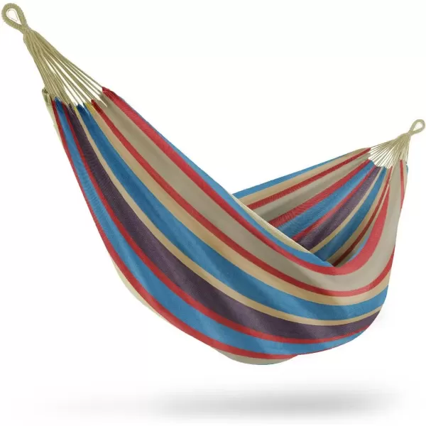 imageSorbus Brazilian Double Hammock  ExtraLong Two Person Portable Hammock Bed for Indoor or Outdoor Spaces  Hanging Rope Carrying Pouch Included BlueSandPurpleRed StripesBlueSandPurpleRed Stripes