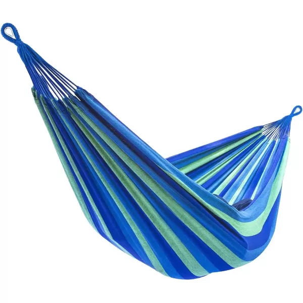 imageSorbus Brazilian Double Hammock  ExtraLong Two Person Portable Hammock Bed for Indoor or Outdoor Spaces  Hanging Rope Carrying Pouch Included BlueSandPurpleRed StripesBlueGreen Stripes
