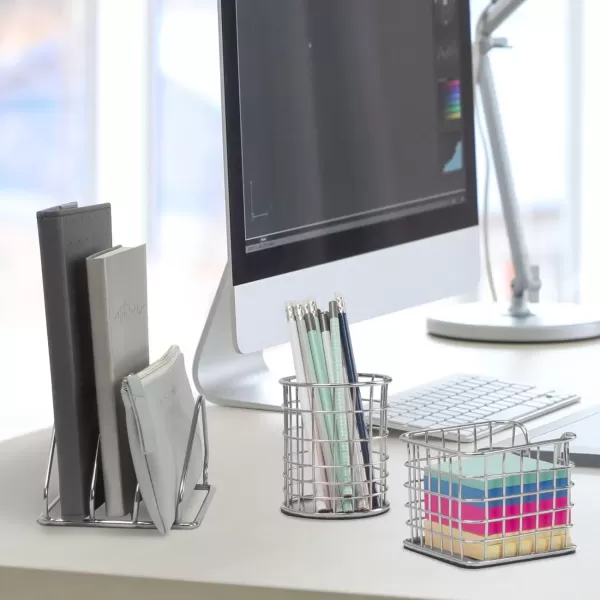 imageSorbus Desk Organizer Set Rose Gold 5Piece Desk Accessories Set Includes Pencil Cup Holder Letter Sorter Letter Tray Hanging File Organizer and Sticky Note holder for Home or Office CopperSilver