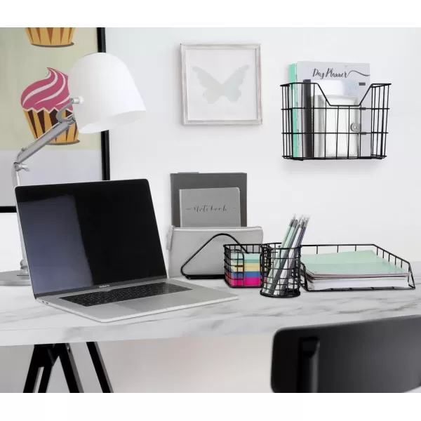 imageSorbus Desk Organizer Set Rose Gold 5Piece Desk Accessories Set Includes Pencil Cup Holder Letter Sorter Letter Tray Hanging File Organizer and Sticky Note holder for Home or Office CopperBlack