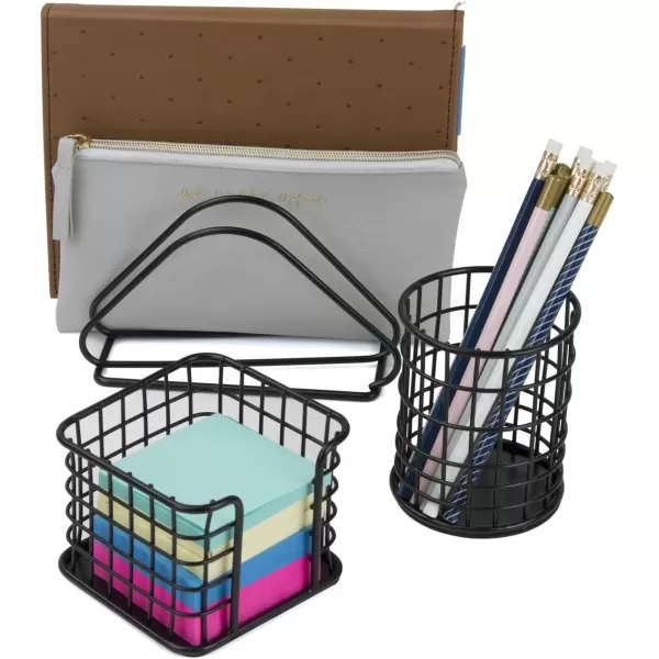 imageSorbus Desk Organizer Set Rose Gold 5Piece Desk Accessories Set Includes Pencil Cup Holder Letter Sorter Letter Tray Hanging File Organizer and Sticky Note holder for Home or Office CopperBlack