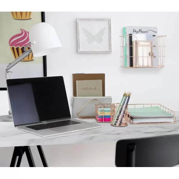 imageSorbus Desk Organizer Set Rose Gold 5Piece Desk Accessories Set Includes Pencil Cup Holder Letter Sorter Letter Tray Hanging File Organizer and Sticky Note holder for Home or Office CopperCopperRose Gold
