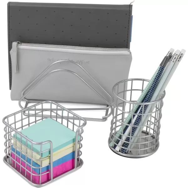 imageSorbus Desk Organizer Set Rose Gold 5Piece Desk Accessories Set Includes Pencil Cup Holder Letter Sorter Letter Tray Hanging File Organizer and Sticky Note holder for Home or Office CopperSilver