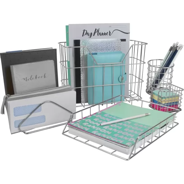 imageSorbus Desk Organizer Set Rose Gold 5Piece Desk Accessories Set Includes Pencil Cup Holder Letter Sorter Letter Tray Hanging File Organizer and Sticky Note holder for Home or Office CopperSilver