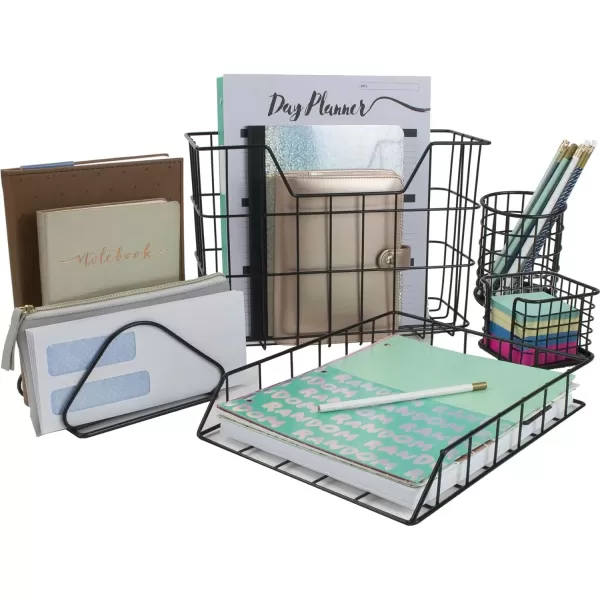 imageSorbus Desk Organizer Set Rose Gold 5Piece Desk Accessories Set Includes Pencil Cup Holder Letter Sorter Letter Tray Hanging File Organizer and Sticky Note holder for Home or Office CopperBlack