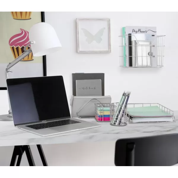 imageSorbus Desk Organizer Set Rose Gold 5Piece Desk Accessories Set Includes Pencil Cup Holder Letter Sorter Letter Tray Hanging File Organizer and Sticky Note holder for Home or Office CopperSilver