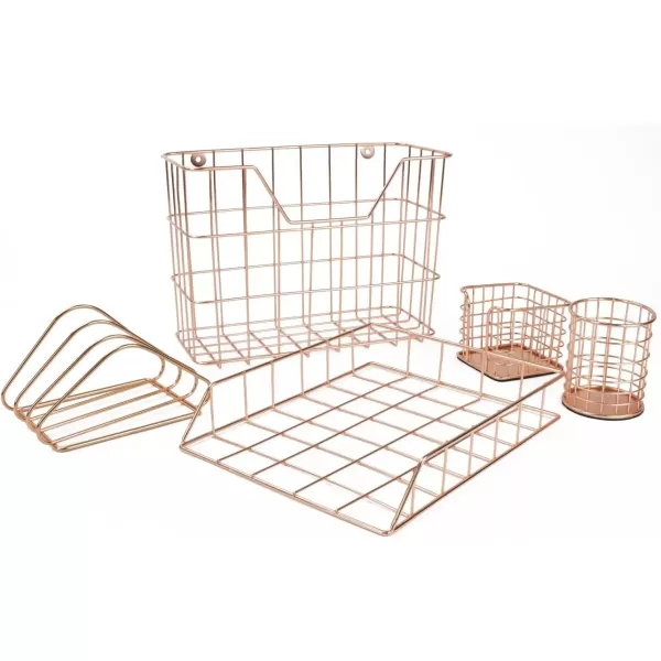 imageSorbus Desk Organizer Set Rose Gold 5Piece Desk Accessories Set Includes Pencil Cup Holder Letter Sorter Letter Tray Hanging File Organizer and Sticky Note holder for Home or Office CopperCopperRose Gold