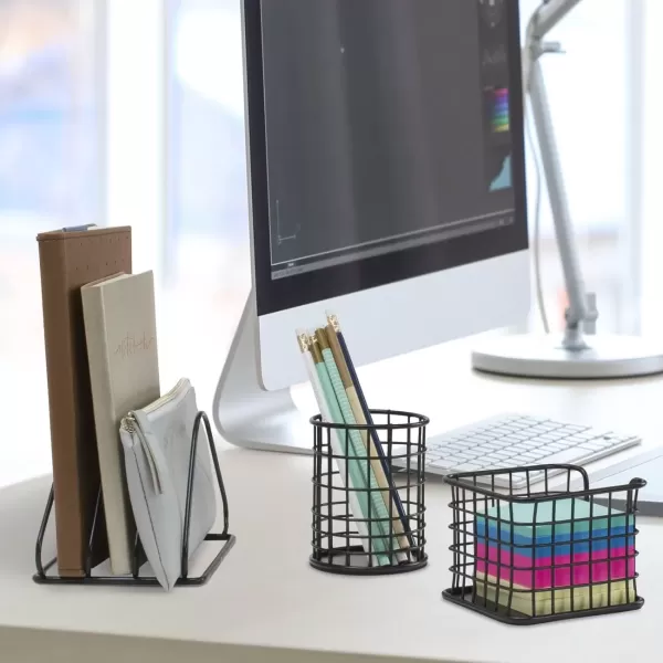 imageSorbus Desk Organizer Set Rose Gold 5Piece Desk Accessories Set Includes Pencil Cup Holder Letter Sorter Letter Tray Hanging File Organizer and Sticky Note holder for Home or Office CopperBlack