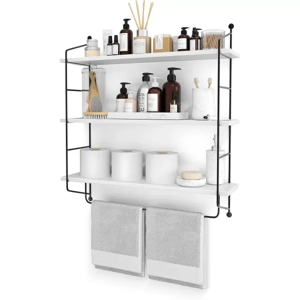 imageSorbus Floating Shelf with Metal Brackets  Wall Mounted Rustic Wood Wall Storage Decorative Hanging Display for Trophy Photo Frames Collectibles and Much More 3Tier  GrayWhite